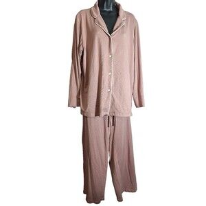 Natori Pajama Set Women's Sz Large Pink Long Sleeve Cozy Loungewear Sleepwear